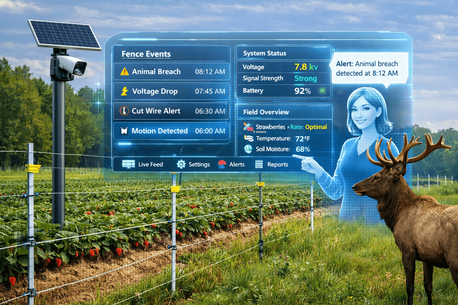 Electric fence protecting farm crops